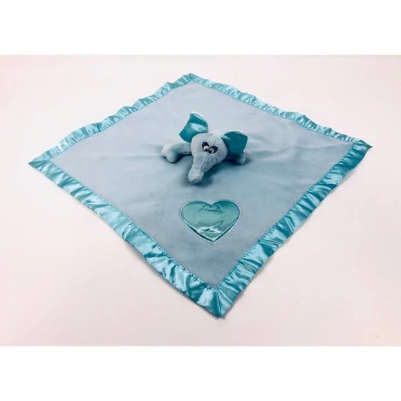 Baby Boom Elephant Security Blanket Lovey Blue Satin Edge Heart Musical - Picture 8 of 10